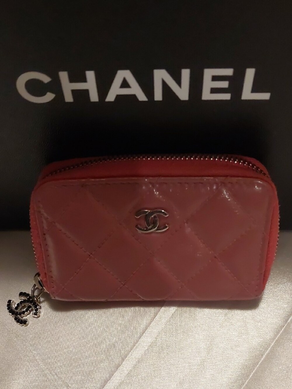 CHANEL Quilted Pink Patent Leather Wallet Authentic
